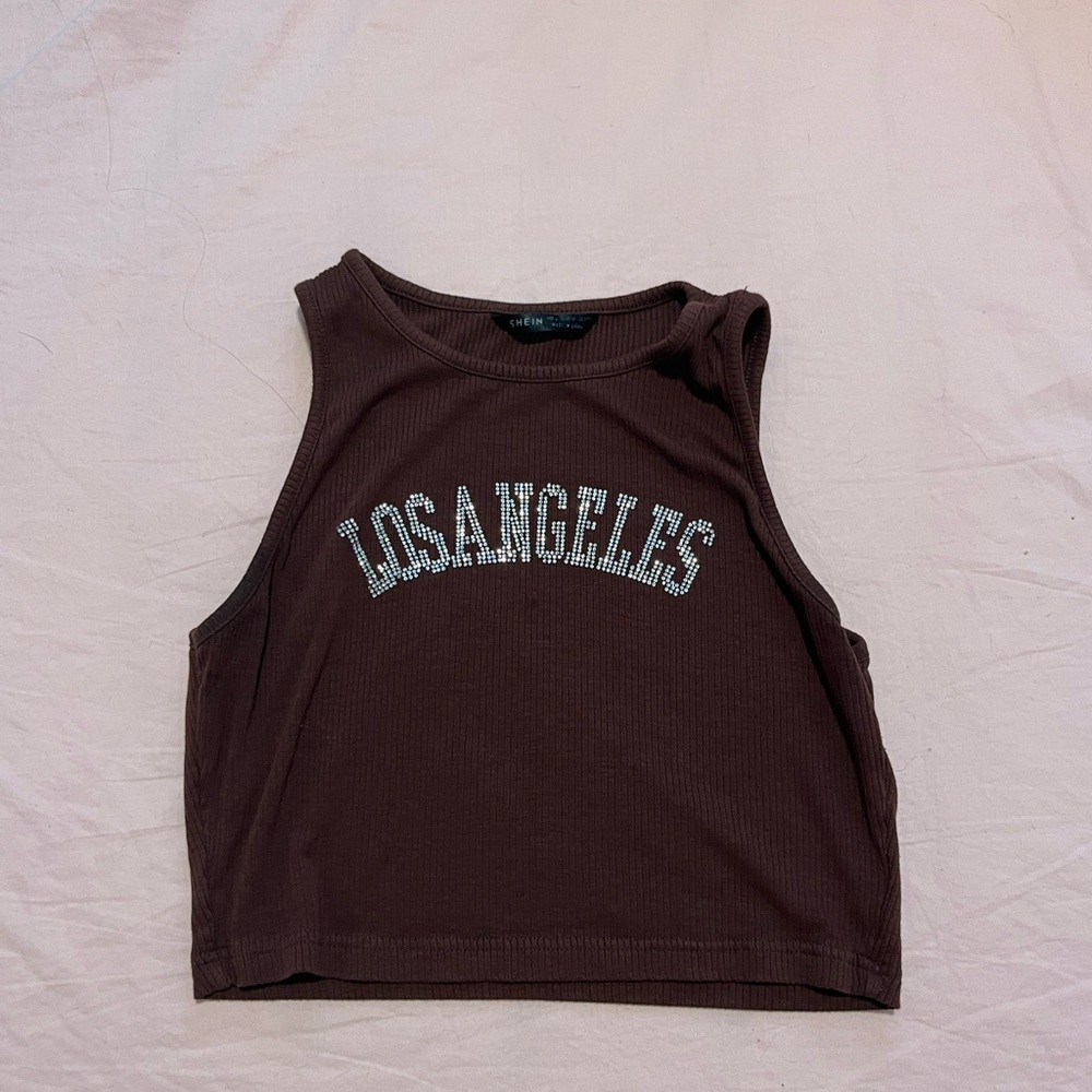 Rhinestoned Brown Racer Tank